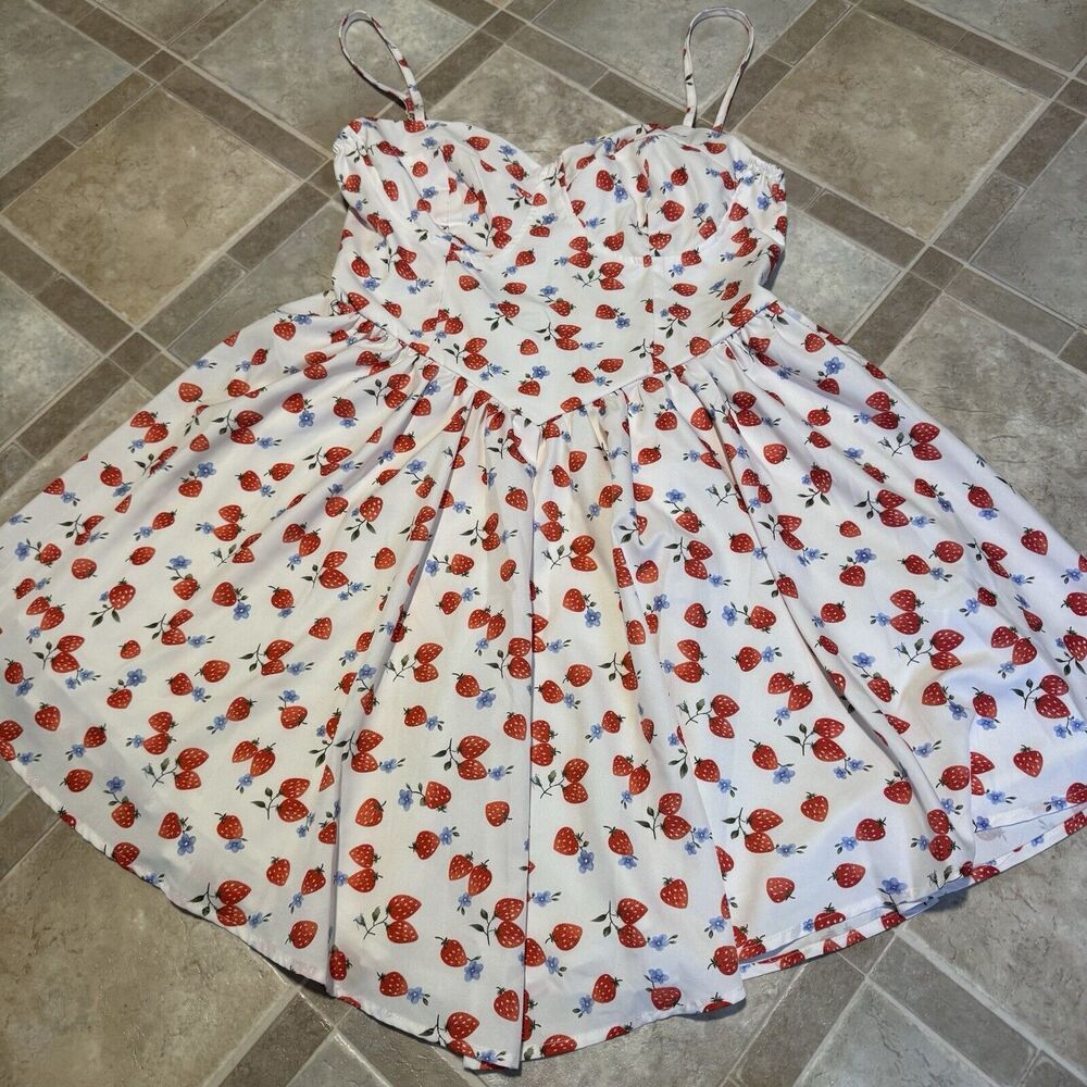 Strawberry Print Cami Mini Dress Size Large , & Strawberry Crop Top Large